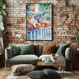 Two Cats Lounging On A Sunny Front Porch Swing Poster
