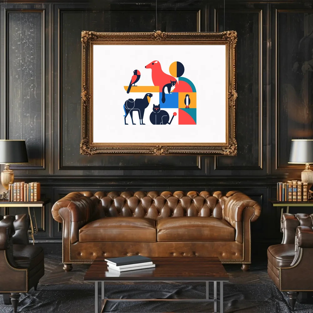 Stylized Geometric Animal Art Poster for Walls