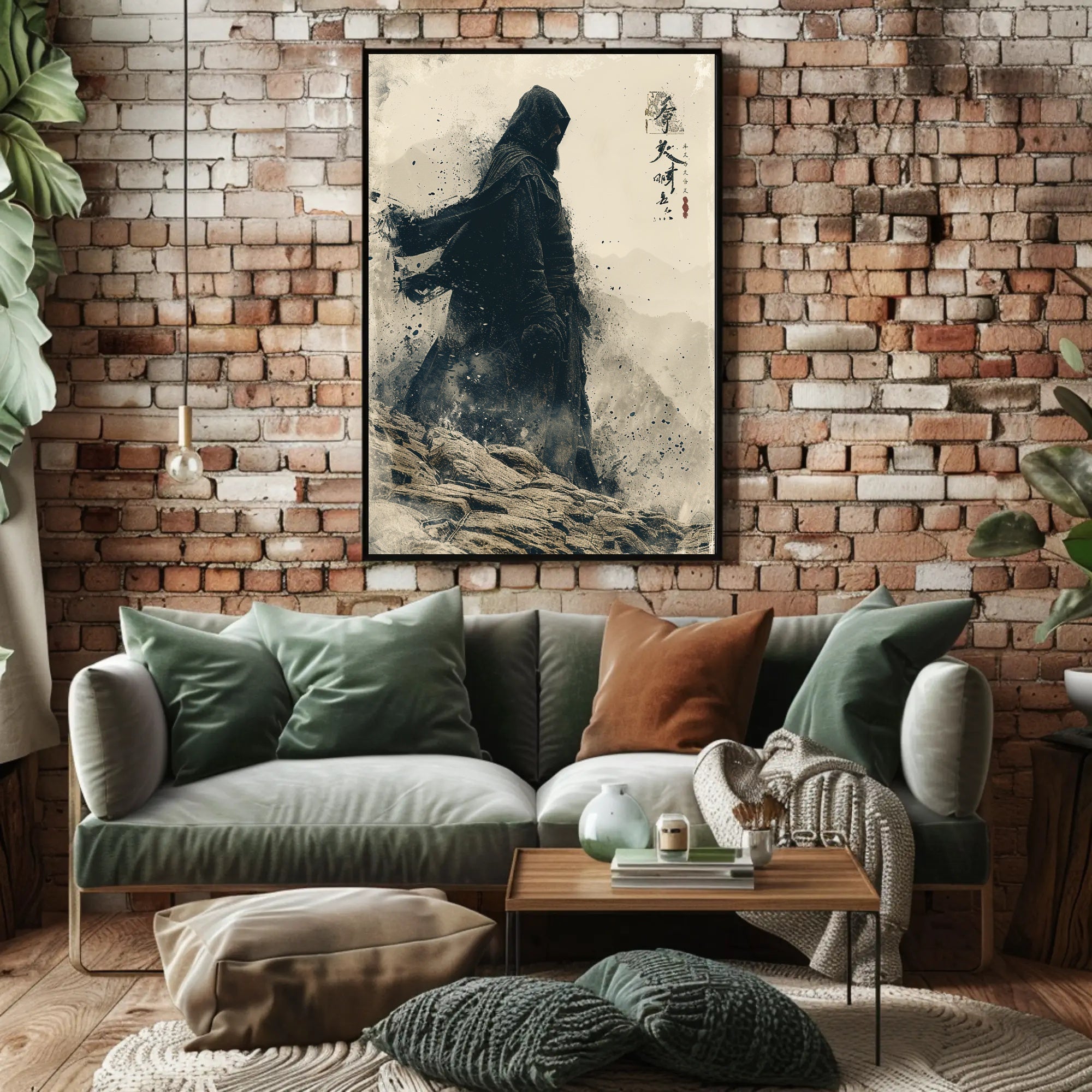 Mystical Hooded Figure in Rugged Landscape Artistic Poster PosterGoat