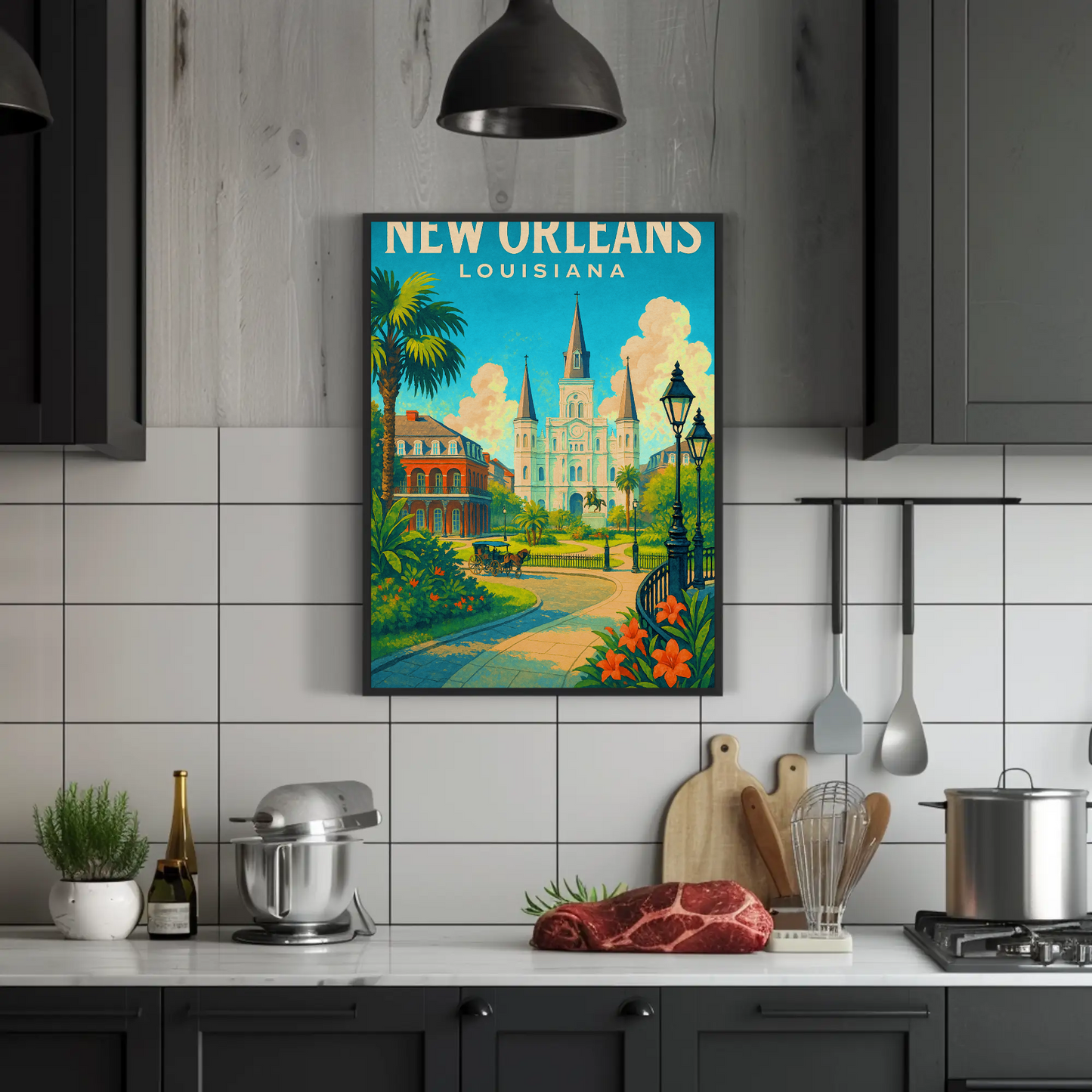 New Orleans Louisiana Cathedral Garden Vintage Travel Poster