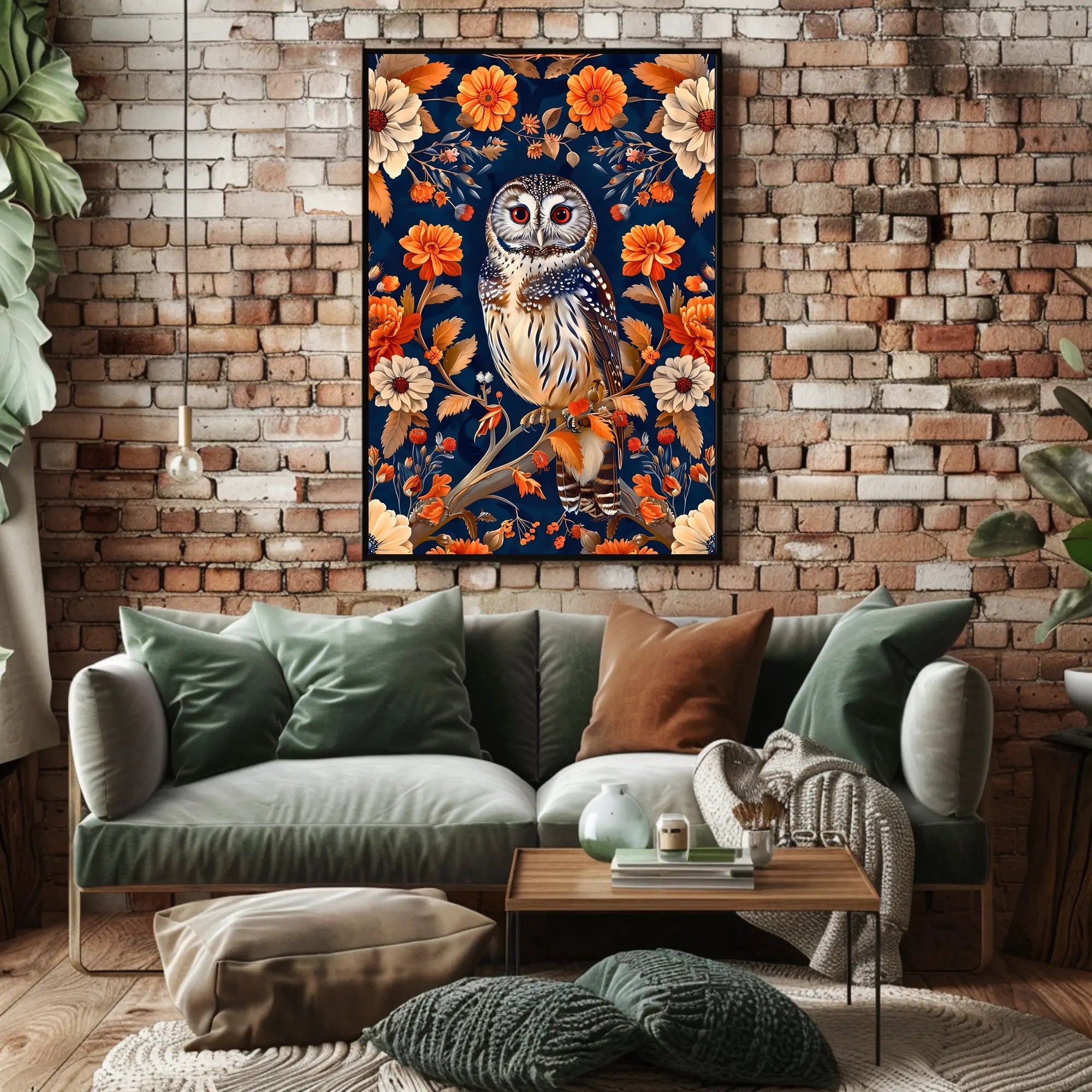 Autumn Owl in Bloom Wall Art Print