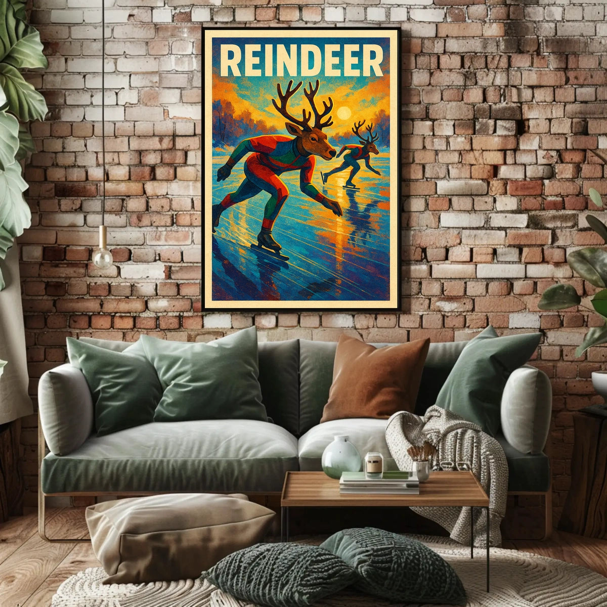 Reindeer Ice Skating Poster