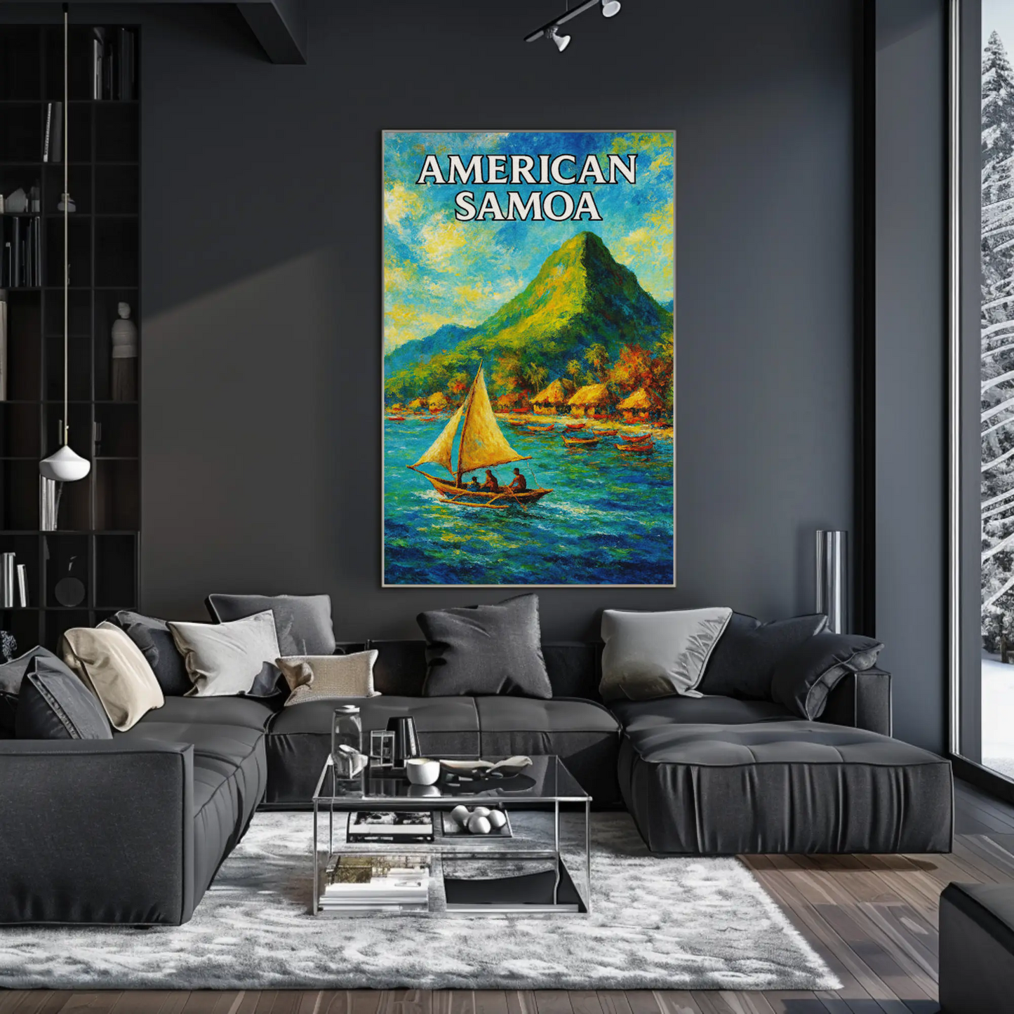 American Samoa Sailing Boats Mountain Coast Travel Poster