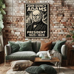 John Quincy Adams 6th President of the United States B & W Comic Sketch Poster