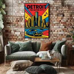 Detroit Skyline Classic Car Vibrant Urban Cityscape Poster
