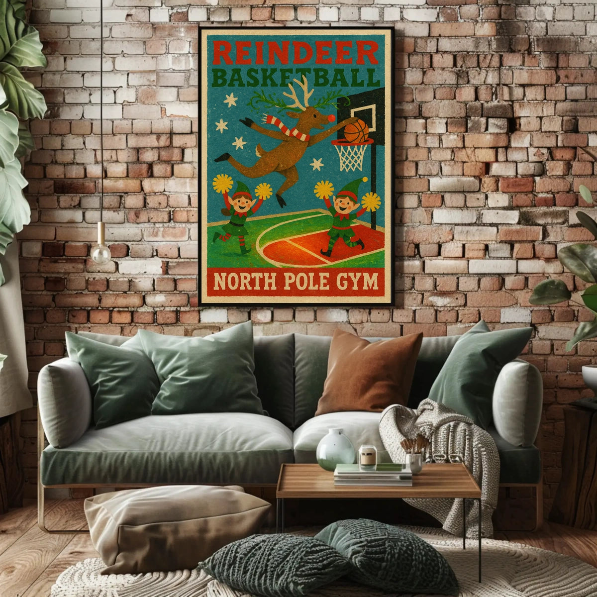 Reindeer Basketball At North Pole Gym Poster