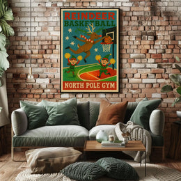 Reindeer Basketball At North Pole Gym Poster