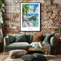 Tropical Belize Coastal Scene Travel Poster PosterGoat