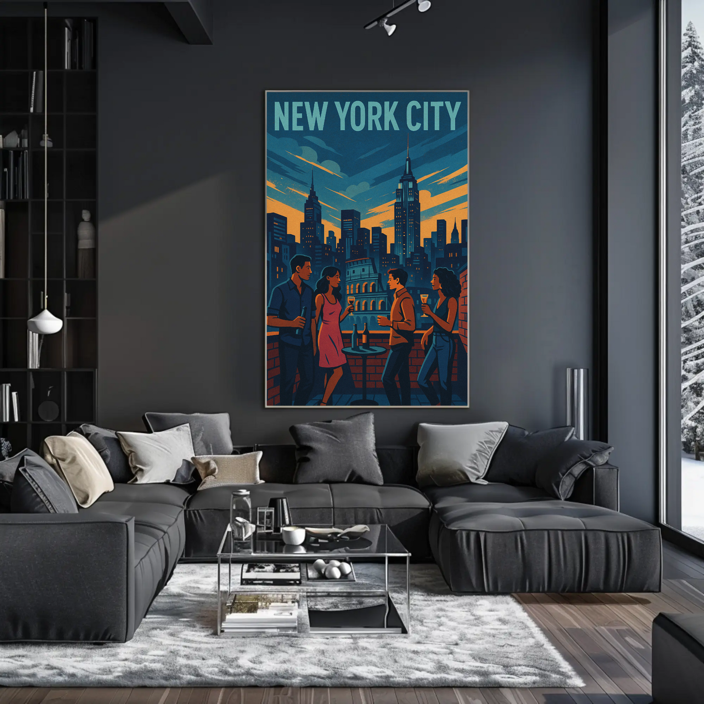 New York Rooftop Party City Skyline View Poster
