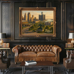 Detroit Skyline Michigan Urban Travel Photography Realism Heritage Iconic Cityscape Poster