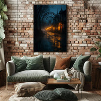 Eerie Nighttime Amusement Park Urban or Cityscape Poster PosterGoat