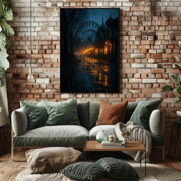 Eerie Nighttime Amusement Park Urban or Cityscape Poster PosterGoat