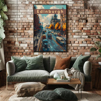 Edinburgh Cityscape: Vintage Vehicles and Autumn Charm Poster
