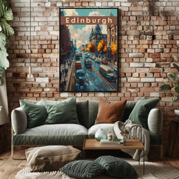 Edinburgh Cityscape: Vintage Vehicles and Autumn Charm Poster