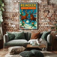 Reindeer Soccer Match Vintage Holiday Poster