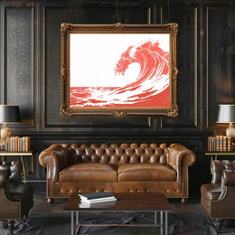 Bold Minimalist Wave Art Poster in Coral Red