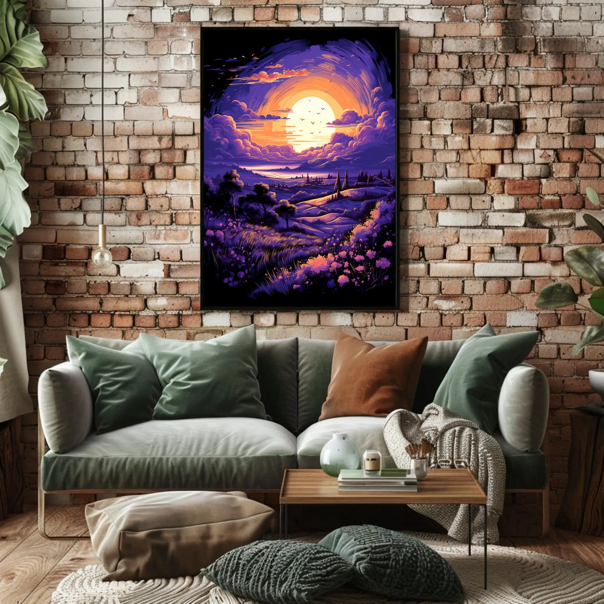 Serene Sunset Countryside Landscape Art Poster Print