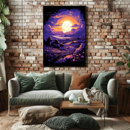 Serene Sunset Countryside Landscape Art Poster Print