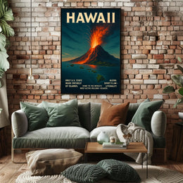 Hawaii Volcano Adventure Vintage Travel Poster Print