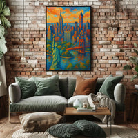 New York City Sunset Poster Modern Cityscape Urban Wall Art