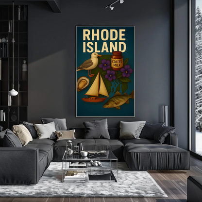 Rhode Island Icons Coffee Milk Sailboat State Pride Travel Poster Travel Poster