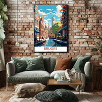 Bruges Vintage Travel Poster: Charming Canals and Architecture