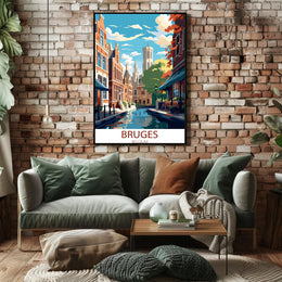 Bruges Vintage Travel Poster: Charming Canals and Architecture