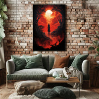 Wandering Traveler in Fiery Fantasy Landscape Poster