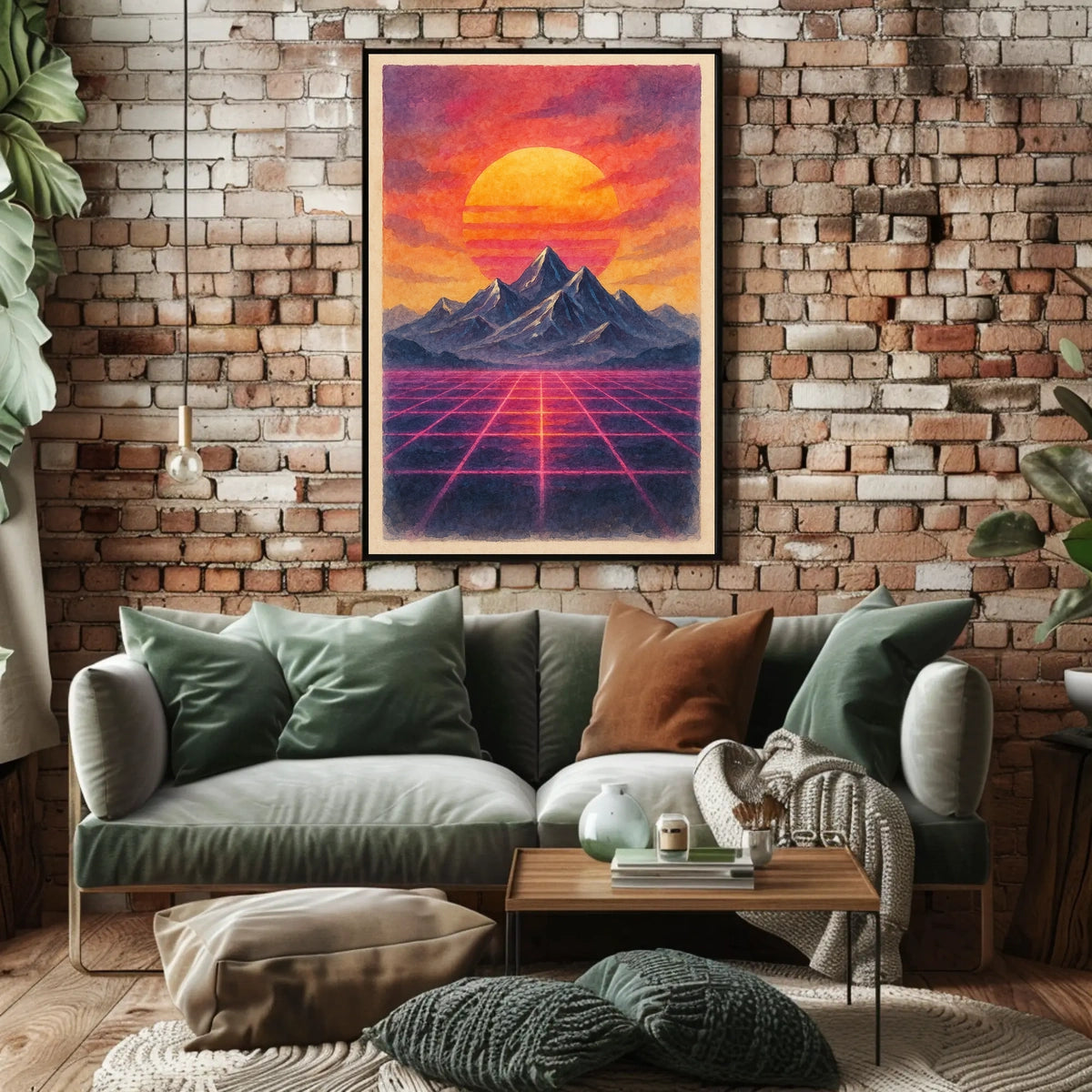 Retro-Futuristic Sunset: Vaporwave Dreamscape Futuristic Sci-Fi Poster