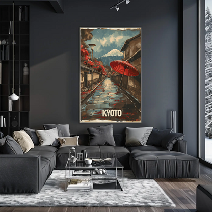 Kyoto Rainy Street Mount Fuji View Travel Poster