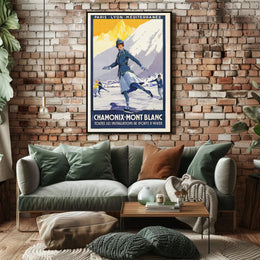 Vintage Chamonix Travel Poster - Elegant Alpine Winter Sports Adventure PosterGoat