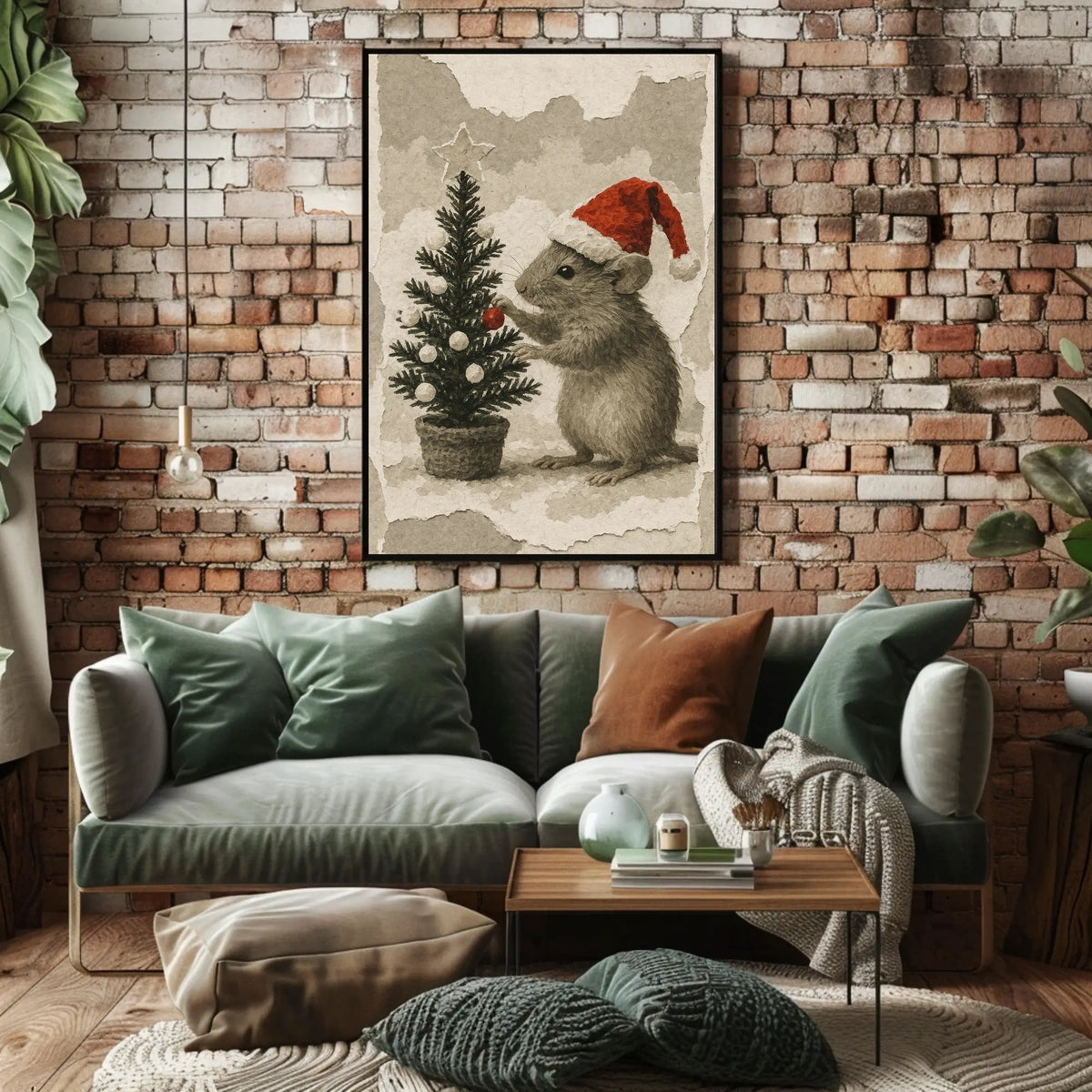 Festive Mouse and Christmas Tree Poster