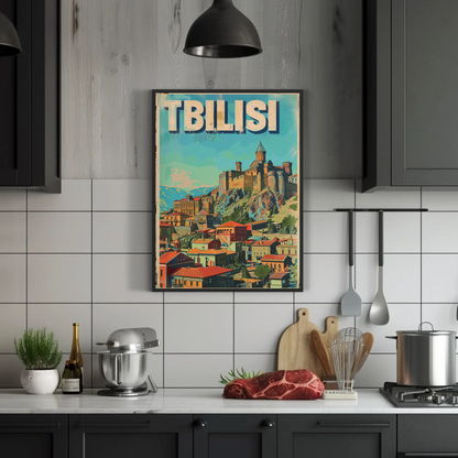 Tbilisi Georgia Fortress Hill Village Vintage Travel Poster