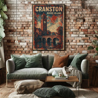 Cranston Clock Tower Cityscape Nostalgic Art Deco Poster