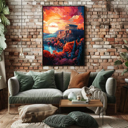 Ancient Greek Temple at Sunset Cultural Heritage Poster