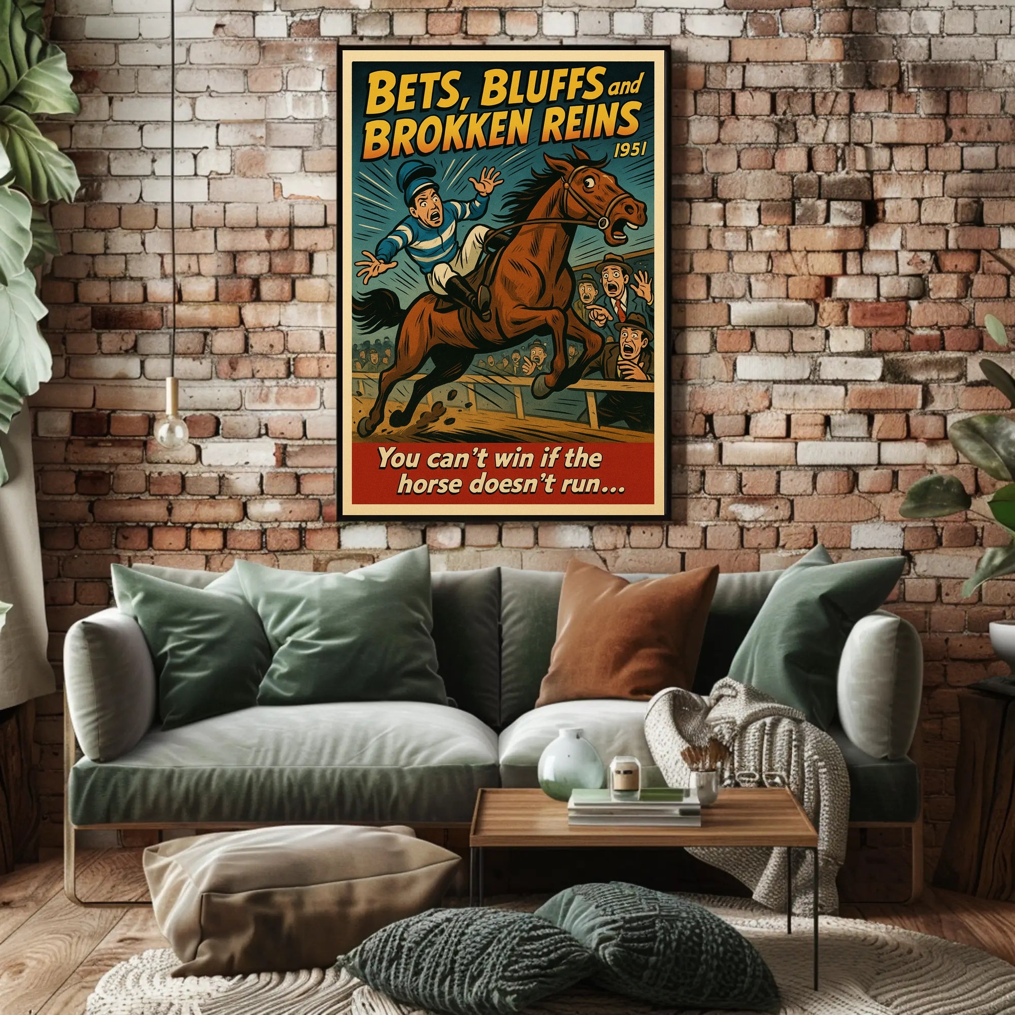 Dramatic Horse Race Scene Mid-Century Sports Poster