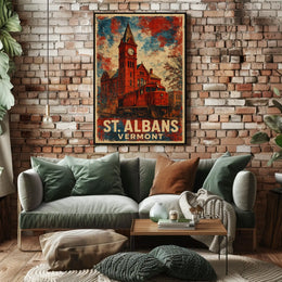 Timeless Vintage St Albans Clock Tower Travel Art Deco Retro 80s Collectors Edition Poster