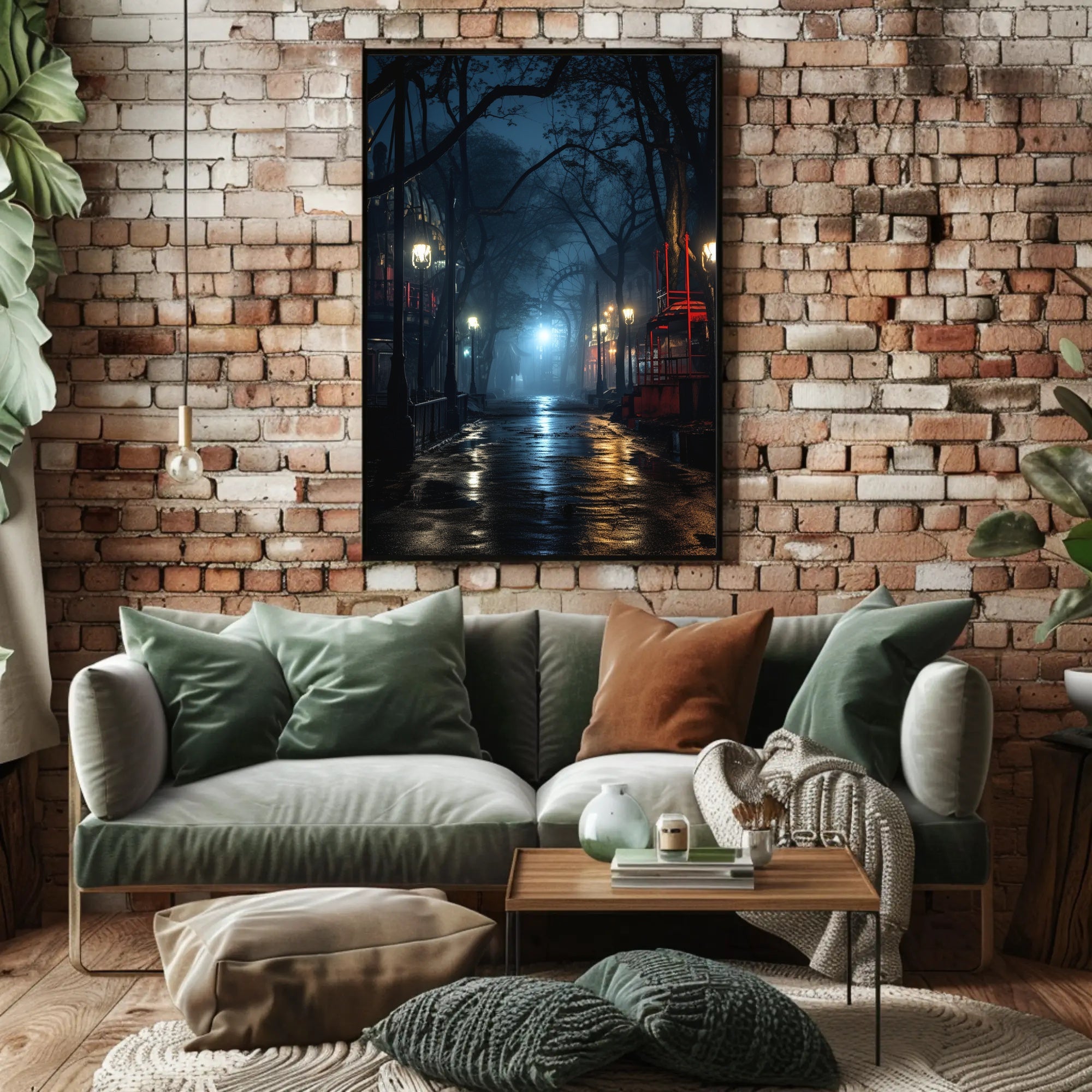 Moody Night Street Scene Art Poster