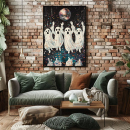 Dancing Ghosts Cartoon Disco Festive Poster