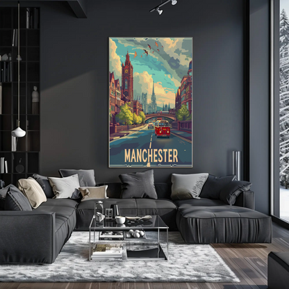 Manchester City Streetscape Travel Poster