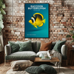 Raccoon Butterflyfish Hyper-realistic 3D Render Poster