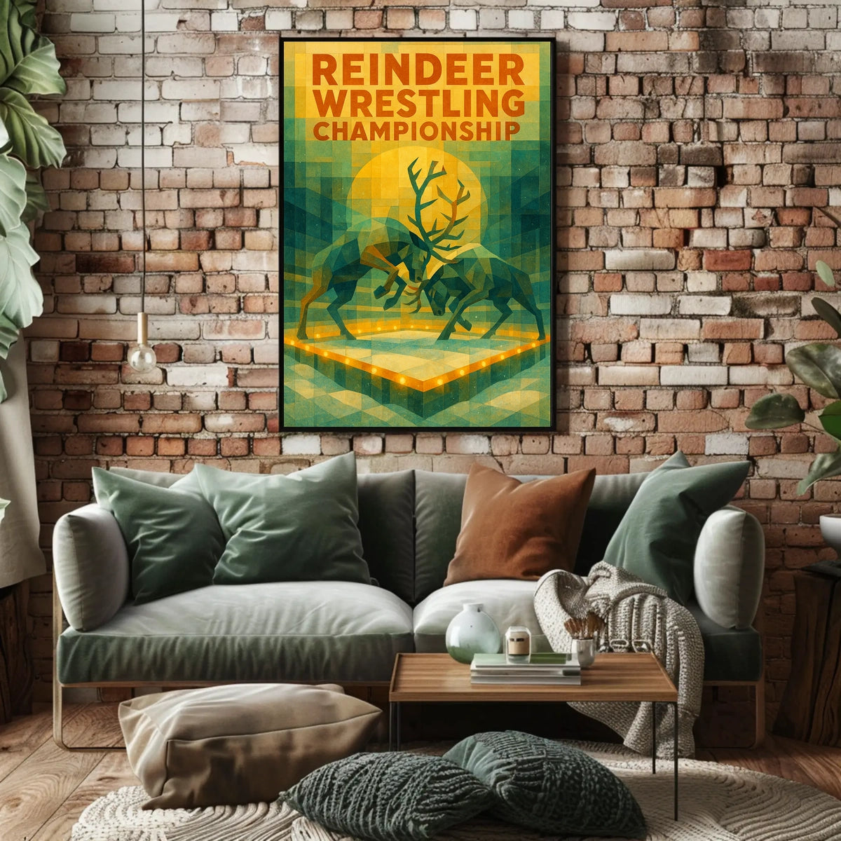 Reindeer Wrestling Championship Vintage Art Poster