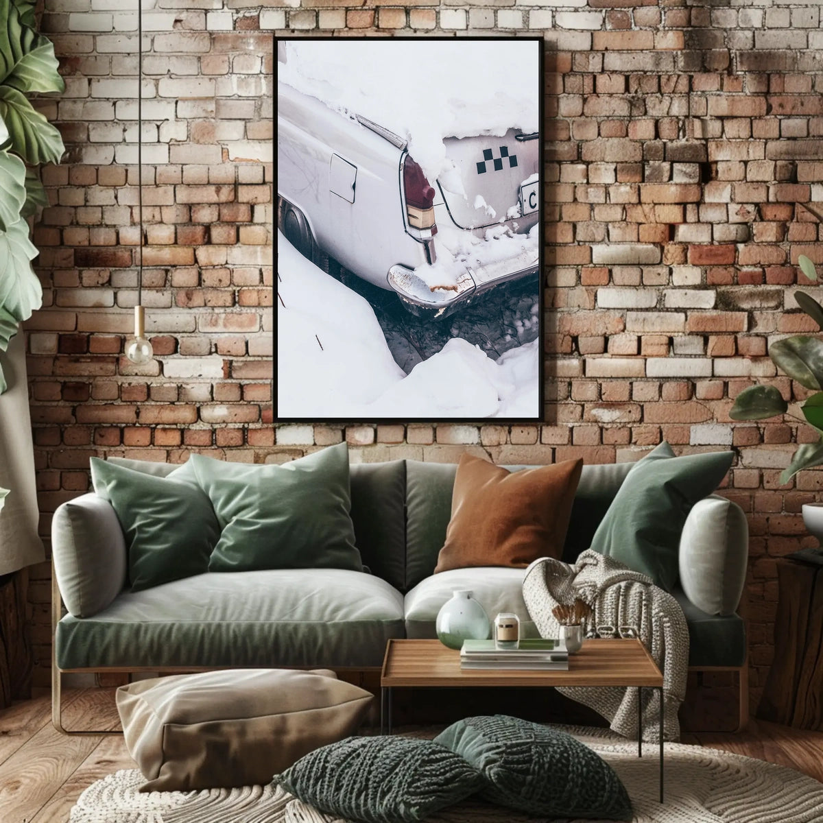 Vintage Car In Snow Vintage Poster