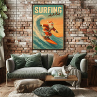 Santa Surfing Retro Christmas Holiday Poster