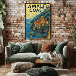 Amalfi Coast Poster Wall Art 18x24 Travel Decor Coastal View