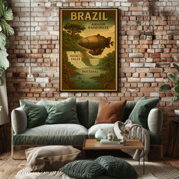 Brazil's Wonders Vintage Steampunk Adventure Poster