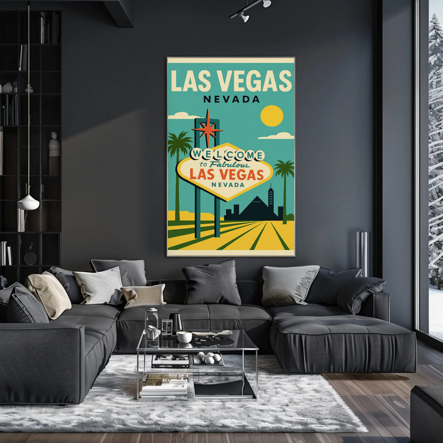Las Vegas Sign Retro Blue Sky Scenic Art Poster