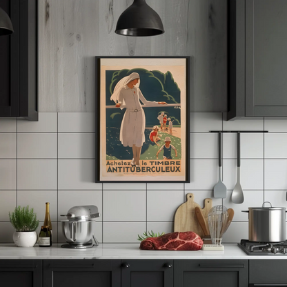 French Anti Tuberculosis Stamp Health Vintage Travel Poster
