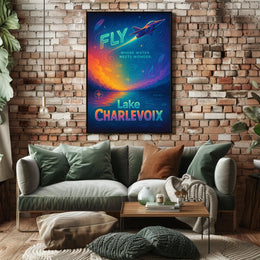 Fly Adventures Over Lake Charlevoix Futuristic Sci-Fi Poster