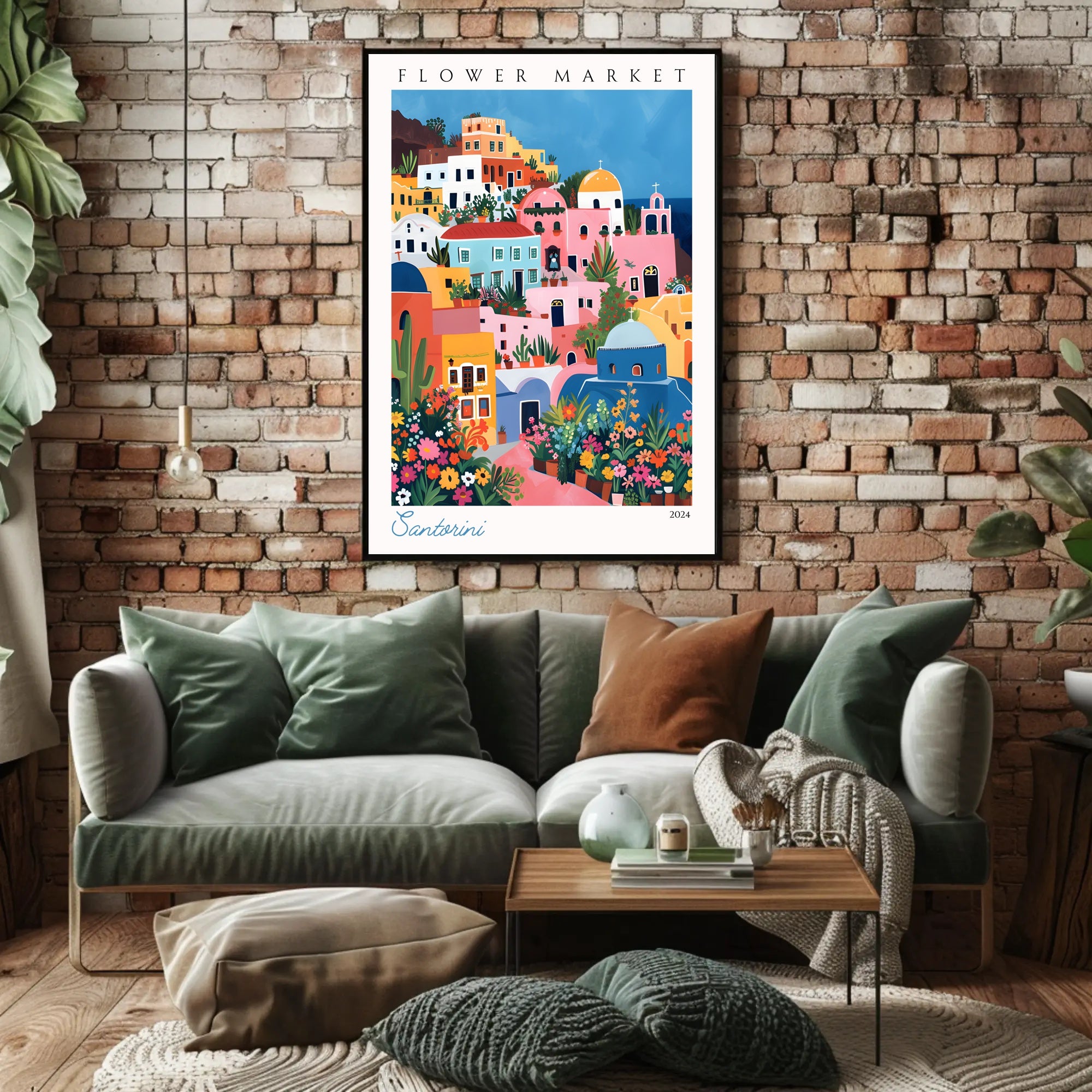 Santorini Flower Market 2024 Poster PosterGoat